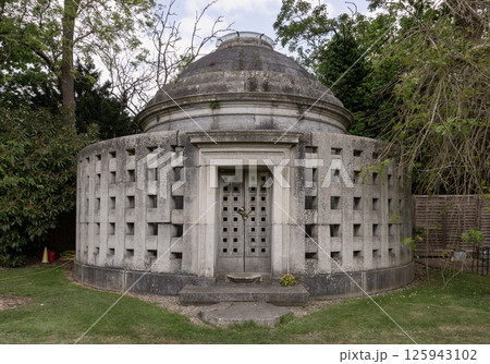 The doors are of stone with massive hinges of Phillipson Mausoleum at Golders Green Crematorium and Mausoleum was. 125943102