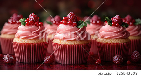 Colorful festive cupcakes in row. Holiday concept. 3D illustration, rendering, banner, copy space Colorful festive cupcakes in row. Holiday concept. 3D illustration, rendering, banner, copy space 125943308