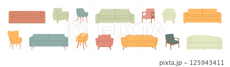 Collection of modern sofas and armchairs in pastel colors Collection of modern sofas and armchairs in pastel colors 125943411