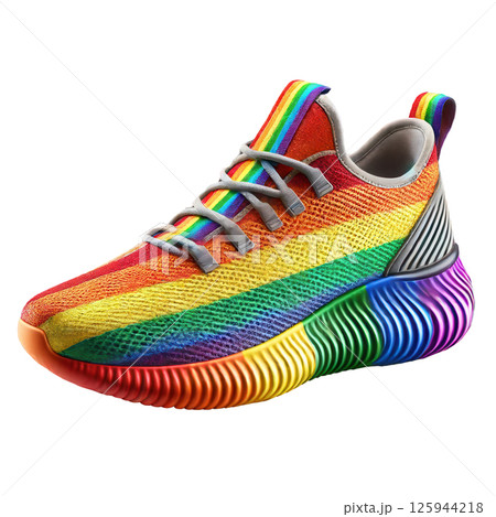 Vibrant rainbow sneakers are perfect for showcasing your pride and Expression unique style. Concept assistance, support, freedom human rights, isolated on white background Vibrant rainbow sneakers are perfect for showcasing your pride and Expression unique style. Concept assistance, support, freedom human rights, isolated on white background 125944218