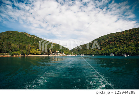 Panoramic tour of the old town of Rovinj, Lim Fjord, Croatia. Aquaculture fish farm in natural mountainous setting. Sustainable fishing and seafood production concept 125944299