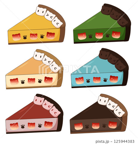 ネコモチーフのカットケーキイラスト 125944383