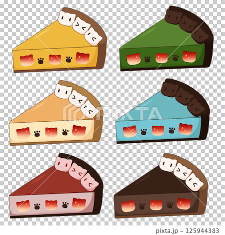 ネコモチーフのカットケーキイラスト 125944383