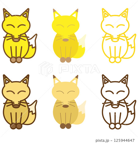 さまざまなカラースタイルで座っているキツネのイラストセット さまざまなカラースタイルで座っているキツネのイラストセット 125944647