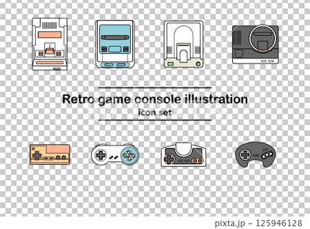 レトロゲーム機とコントローラーのアイコンセット｜ファミコン スーパーファミコン メガドライブなど 125946128