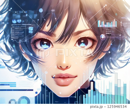 音声データを解析される女性のイラスト素材 125946534