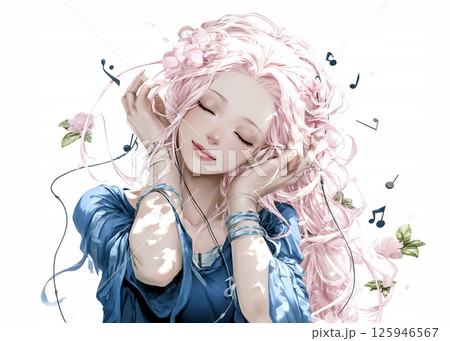 音楽を聴く音の妖精のイラスト素材 音楽を聴く音の妖精のイラスト素材 125946567