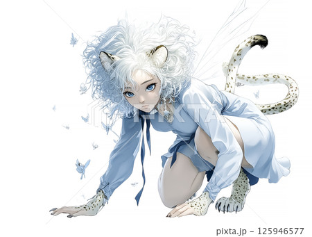 獲物を狙うチーターの妖精のイラスト素材 125946577