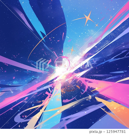 星屑が舞う宇宙で光が炸裂する幻想的な抽象アート 125947781