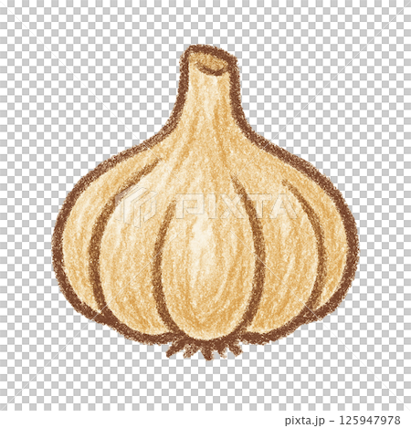 Cute garlic illustration with crayon texture 125947978
