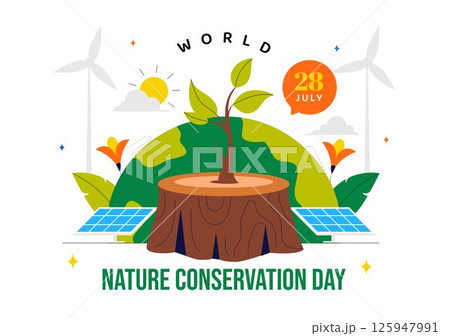 World Nature Conservation Day Vector Illustration featuring a World Map, Tree, and Eco Friendly Ecology and Environmental Preservation in a Background 125947991