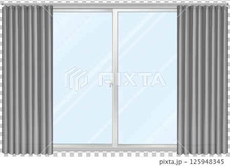 Window and gray curtains Glass Window and gray curtains Glass 125948345