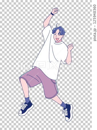 充滿活力的動漫風格男學生，全身 125948360