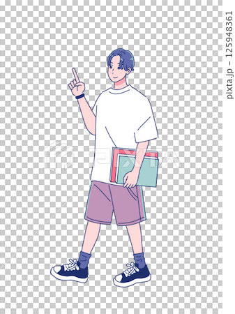 元気なアニメ調の男子生徒 全身 元気なアニメ調の男子生徒 全身 125948361