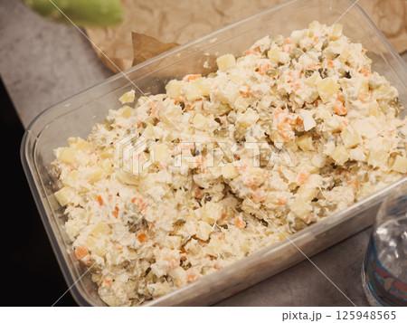 A Tasty and Delicious Vegetable Salad Served in an Appealing Container for Your Enjoyment 125948565