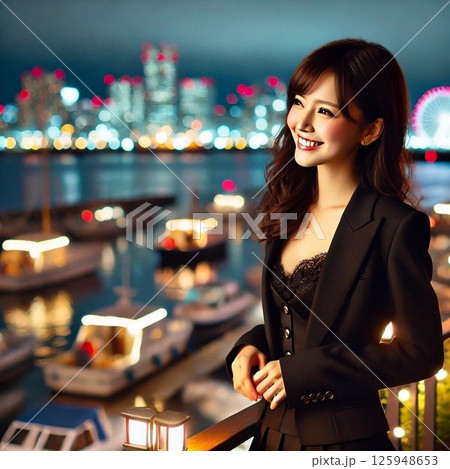 夜景を楽しむ女性 125948653
