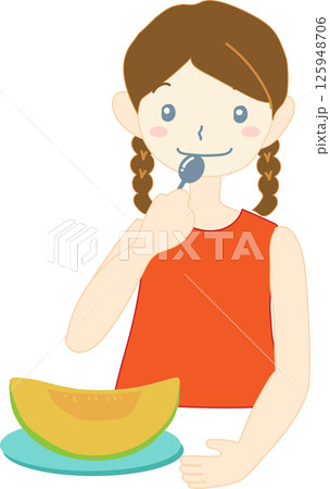 メロンを食べる女の子のイラスト 125948706