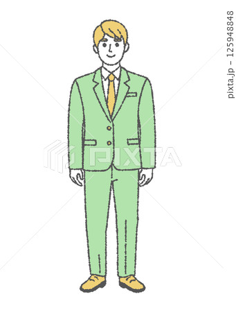 立ち姿の男性ビジネスマンのシンプルなカラーイラスト 125948848