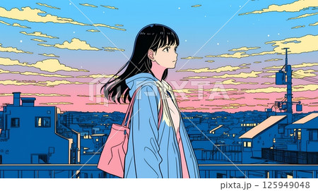 空を見上げる女の子 125949048