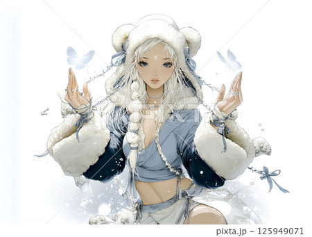 氷の蝶を操るシロクマの妖精のイラスト素材 125949071