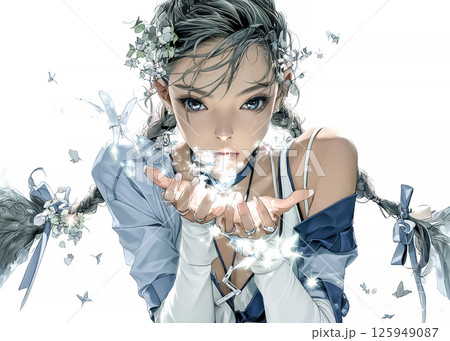 ホタルを見つめるホタルの妖精のイラスト素材 125949087