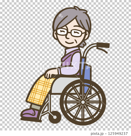 車椅子に座る笑顔の高齢女性のイラスト（医療・介護・福祉） 125949237