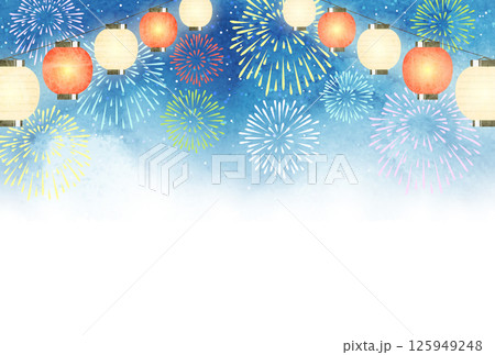 提灯、花火、背景、暑中見舞いはがき、横 提灯、花火、背景、暑中見舞いはがき、横 125949248