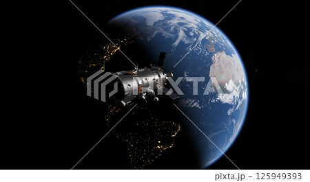 鮮やかな地球を周回する宇宙船のリアルな描写 125949393
