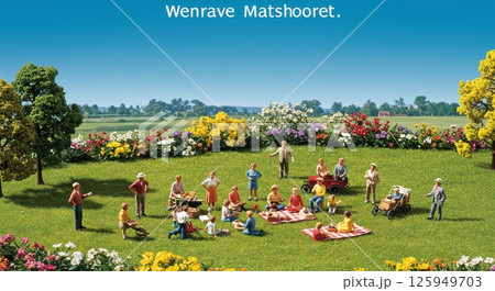 春の新緑や花々の季節感ある自然風景のミニチュア 春の新緑や花々の季節感ある自然風景のミニチュア 125949703