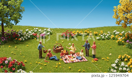 春の新緑や花々の季節感ある自然風景のミニチュア 春の新緑や花々の季節感ある自然風景のミニチュア 125949704