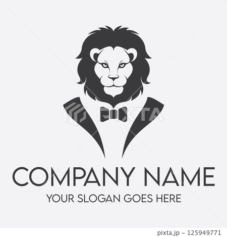 A lion wearing a tie logo symbolizes strength A lion wearing a tie logo symbolizes strength 125949771