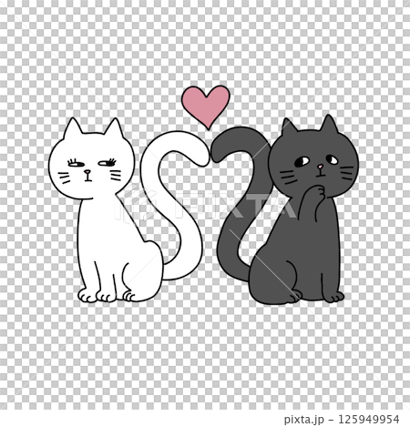 Two cats with hearts on their tails (white and black) 125949954