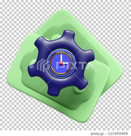 3d cartoon clock in gear icon with banknote isolated. investment, economic movements or business finance, time management, productivity concept, 3d illustration render 125950409
