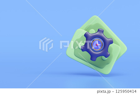 3d cartoon clock in gear icon with banknote isolated on blue background. investment, economic movements or business finance, time management, productivity concept, 3d illustration render 125950414
