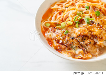 ramen noodles with gyoza or pork dumplings ramen noodles with gyoza or pork dumplings 125950731