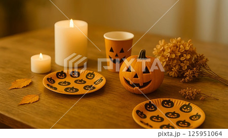 ハロウィン装飾の木製テーブル 125951064