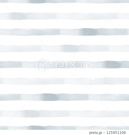 Blue stripes. Watercolor hand painted summer striped seamless pattern on white background. Cute pastel neutral sea nautical maritime marine style for kids baby nursery textile fabric, wrapping paper 125951108