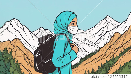 An Adventurous Hiker Found in a Beautiful Scenic Mountain Landscape Ready to Explore 125951512