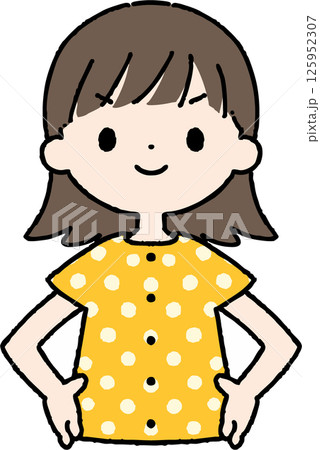 パジャマを着た短い髪の上半身の女性が自信満々 パジャマを着た短い髪の上半身の女性が自信満々 125952307