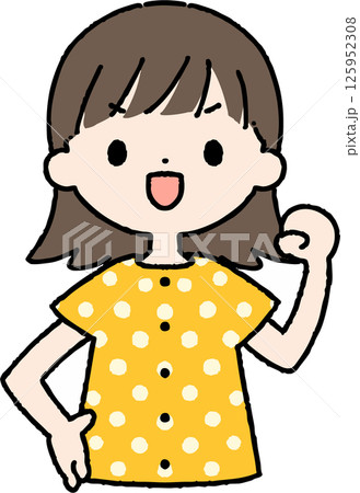 パジャマを着た短い髪の上半身の女性が応援している パジャマを着た短い髪の上半身の女性が応援している 125952308