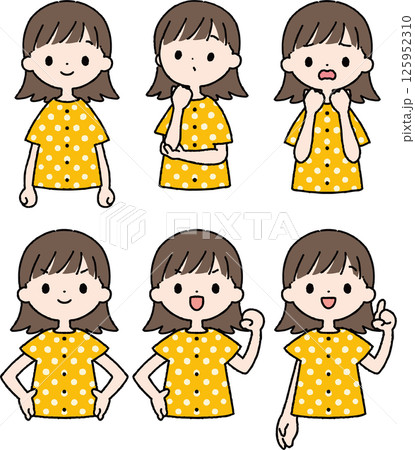 パジャマを着た短い髪の上半身女性セット パジャマを着た短い髪の上半身女性セット 125952310