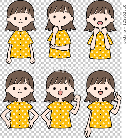 パジャマを着た短い髪の上半身女性セット パジャマを着た短い髪の上半身女性セット 125952310