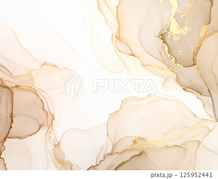 茶色と金色のラメの水彩にじみ背景 125952441