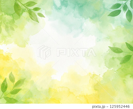 黄色と緑色の水彩にじみ背景 黄色と緑色の水彩にじみ背景 125952446