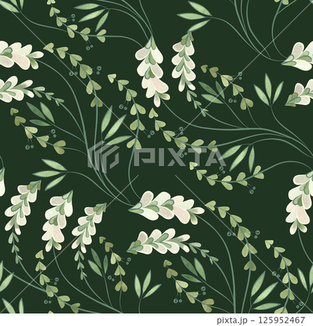 Textile seamless floral pattern with wild grasses and flowers. Design for kitchen home textiles, tablecloths, curtains, bed linen, dress fabrics, wrapping paper. 125952467