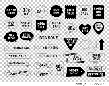 Line drawing speech bubbles, frames and decorations set 125953142