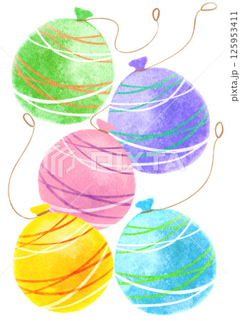 カラフル　夏祭り　ヨーヨー　水彩　イラスト 125953411