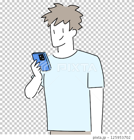 Male smartphone simple line drawing stylish looking at smartphone 125953702