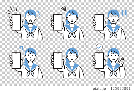 Set of middle school girls showing their smartphone screens 125953891