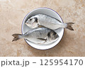 Fresh raw sea bream fish or dorado fish, top view 125954170
